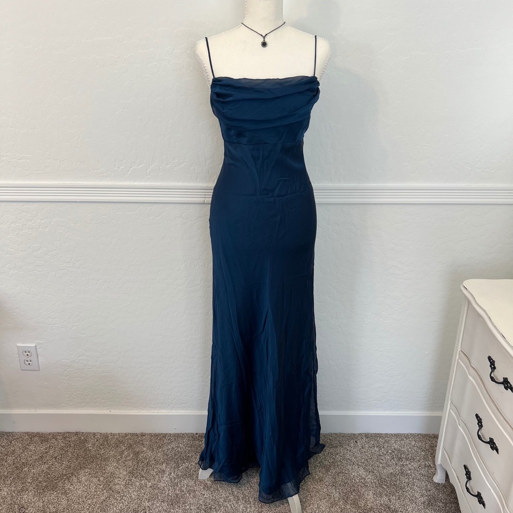 vintage 90s deep turquoise evening maxi dress with cape